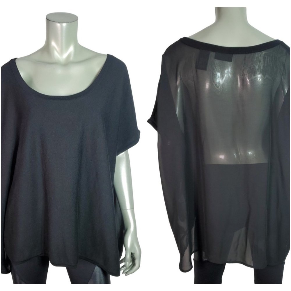 Lane Bryant Top Plus Size 22/24 Sheer Back Stretch Short Sleeve Pullover Black